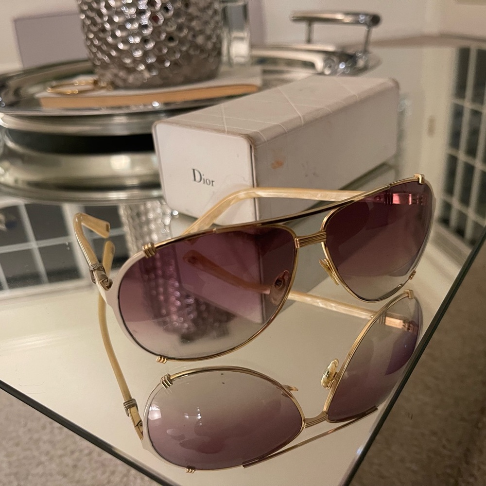 Dior Aviator sunglasses white with gold hardware